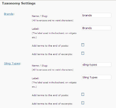 Taxonomy Settings